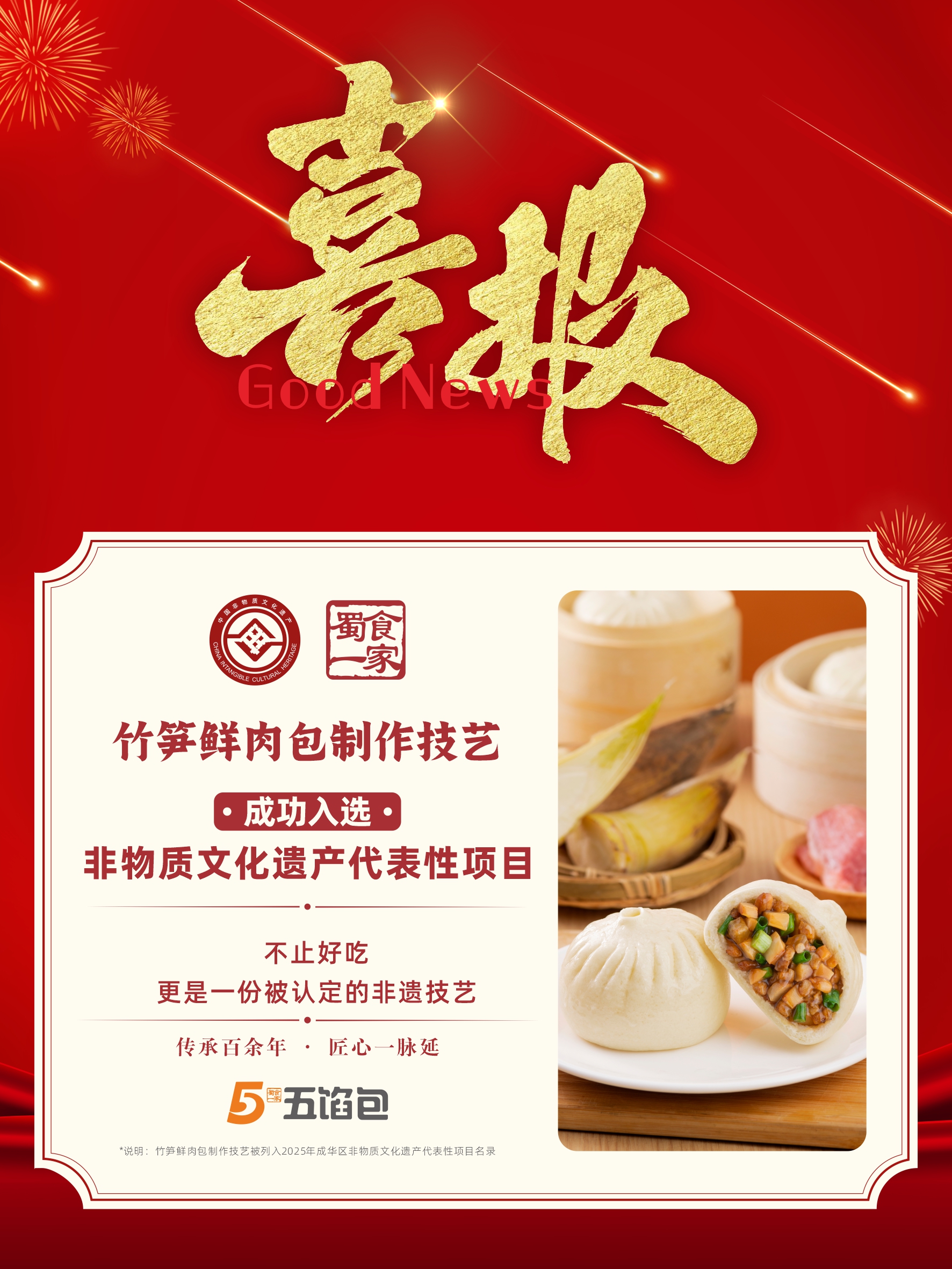 官宣｜蜀食一家五馅包·竹笋鲜肉包制作技艺入选非遗